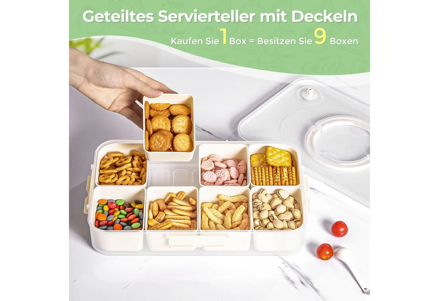 Elegear Snackbox mit 8 Fächern Weiß Polypropylen