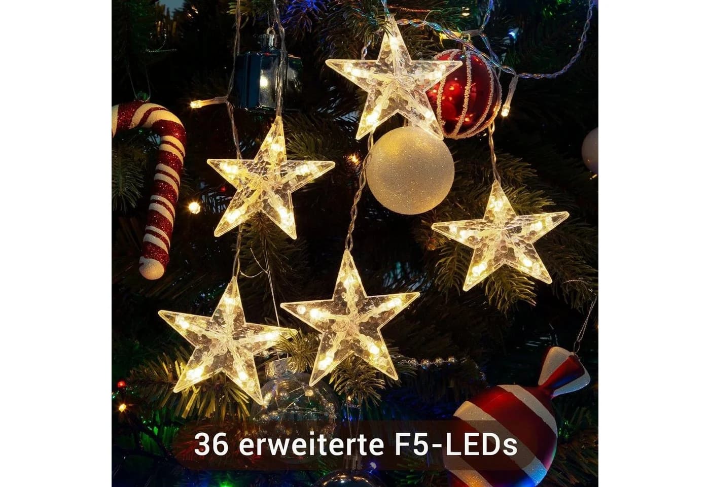 Bunte Lichterkette im Weihnachtsstern-Design für Fensterdekoration - Bild 3