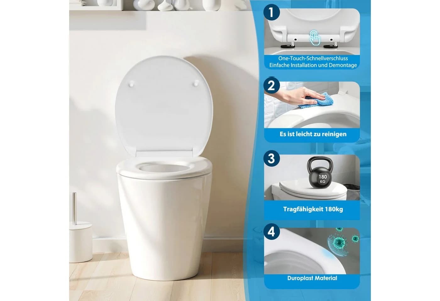 Elegear WC-Sitz Rund Weiß Soft-Close Quick-Release - Bild 3