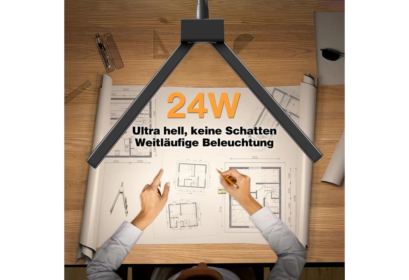 Elegear LED Schreibtischlampe 24W LED Doppelkopf Schwanenhals-Schreibtischlampe mit Fernbedienung für Home Office