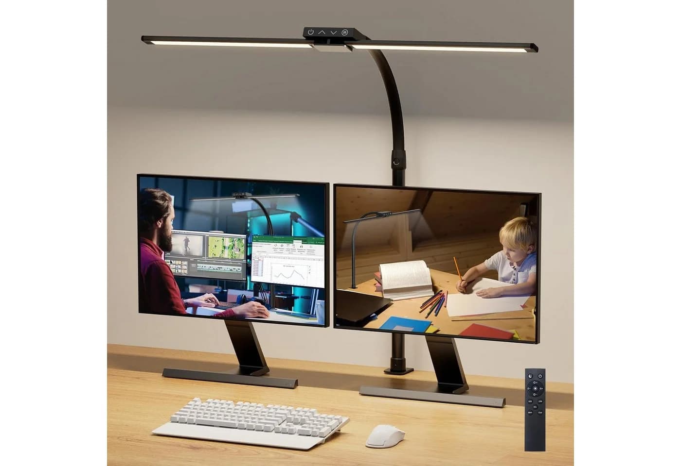 Elegear LED Schreibtischlampe 24W LED Doppelkopf Schwanenhals-Schreibtischlampe mit Fernbedienung für Home Office - Bild 2
