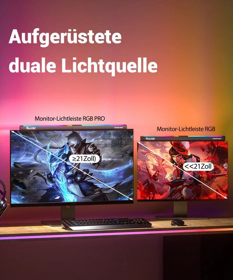 Quntis Schreibtischlampe mit RGB, 40/51cm 2in1 Monitor Lampen für Büro, Jugendzimmer, Studie, Gaming RGB, LED wechselbar, Tageslichtweiß, Variables RGB-Umgebungslicht, pc bildschirmlampe mit einstellbare Farbtemperatur Helligkeit, deko - Bild 4
