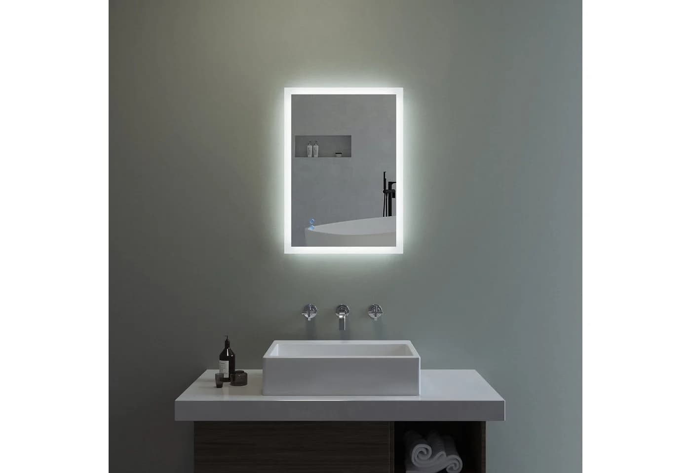 AQUABATOS Badspiegel mit LED-Beleuchtung & Spiegelheizung Silber - Bild 2