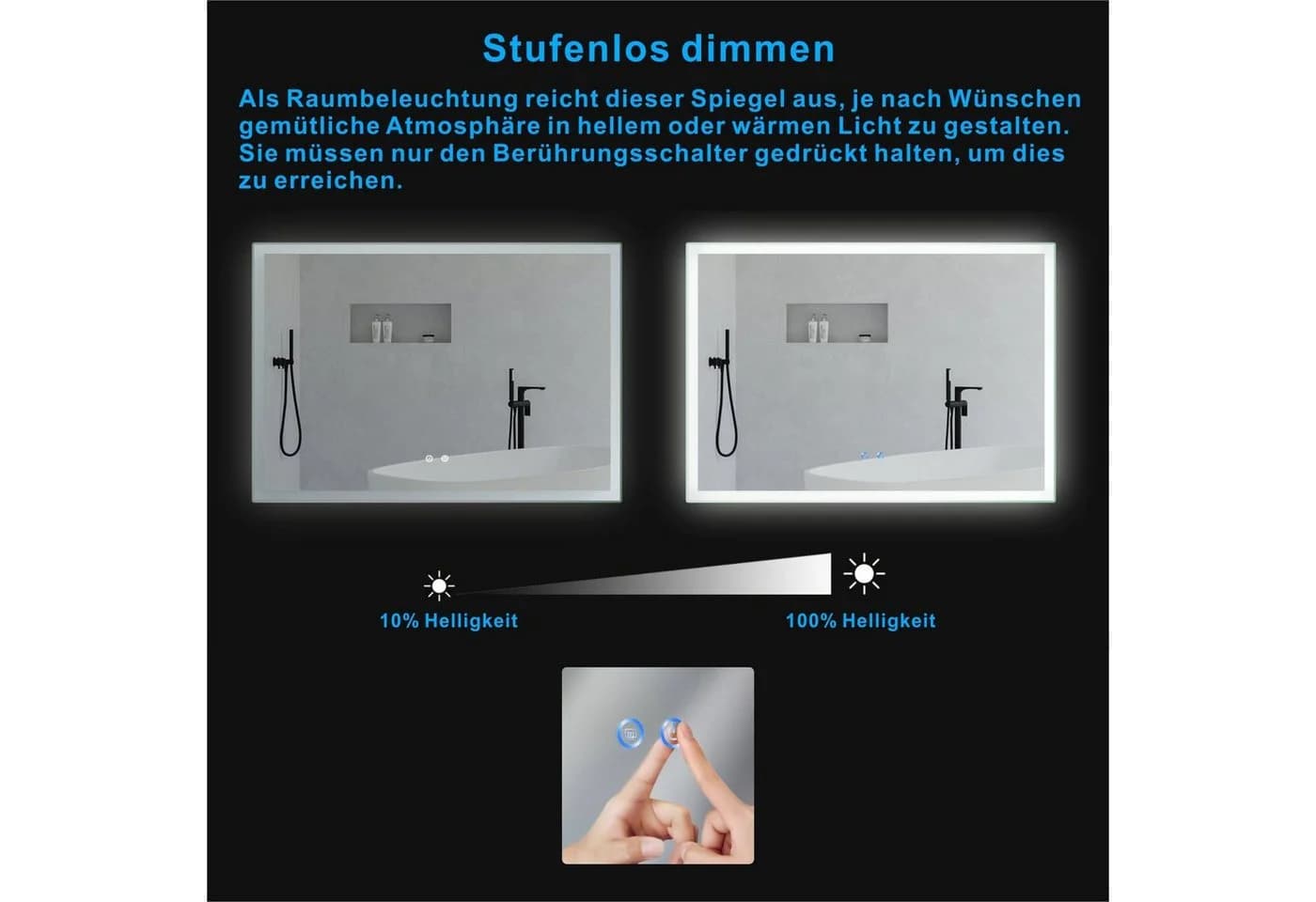 AQUABATOS Badspiegel mit LED-Beleuchtung & Spiegelheizung Silber - Bild 3