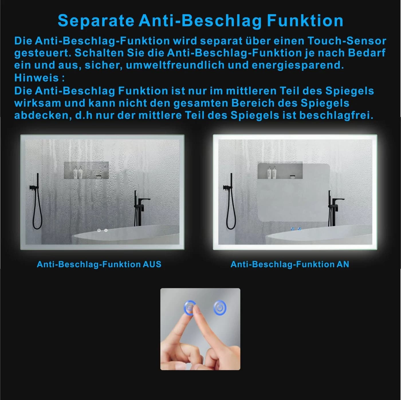 AQUABATOS Badspiegel mit LED-Beleuchtung & Spiegelheizung Silber - Bild 4