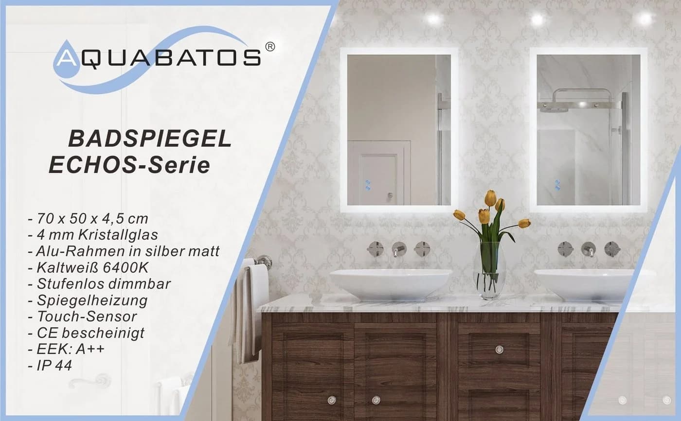 AQUABATOS Badspiegel mit LED-Beleuchtung & Spiegelheizung Silber - Bild 5