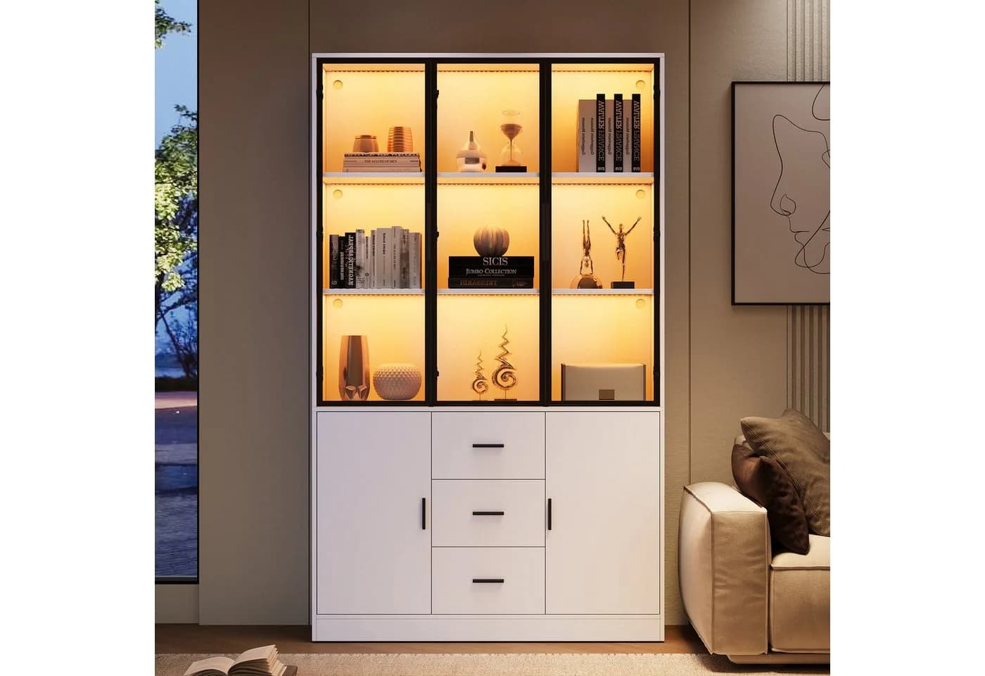 Fine Life Pro Standvitrine Weiß mit Glasfront und LED-Beleuchtung - Bild 5