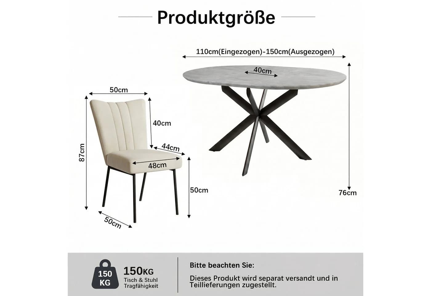 Jiexi Essgruppe ausziehbar rund/oval mit Samtstühlen - Bild 3