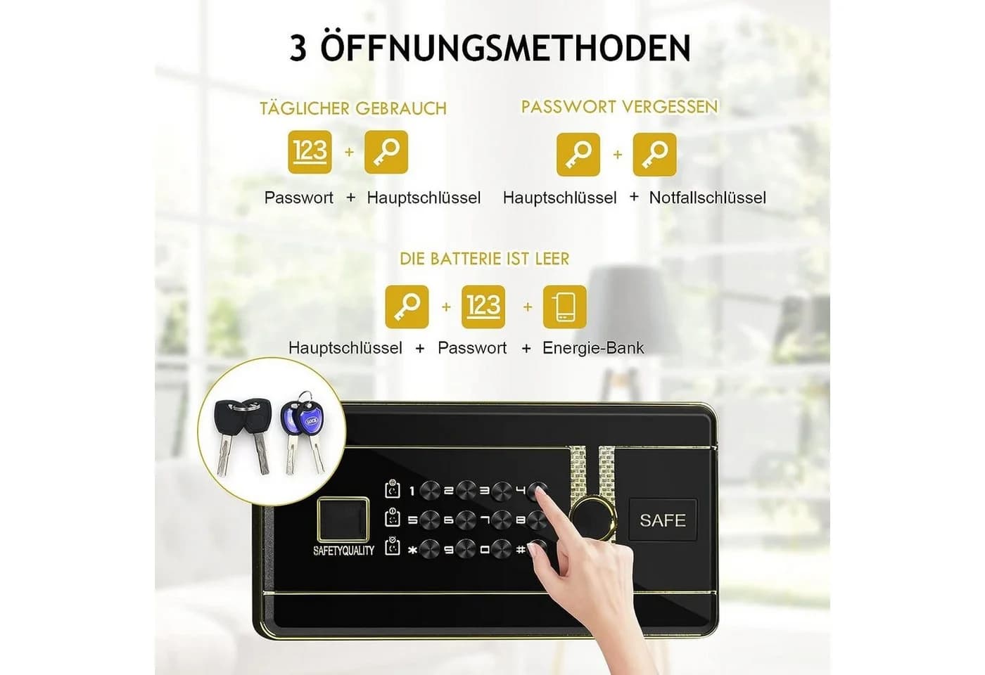 KOMFOTTEU Tresor Schwarz mit elektronischem Zahlenschloss & Alarmsystem - Bild 3