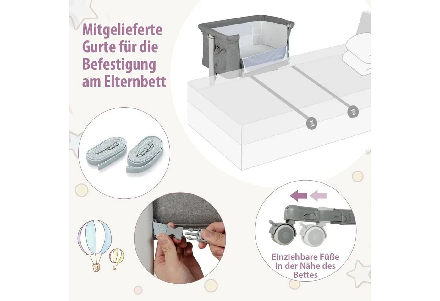 COSTWAY Beistellbett 3 in 1 Reisebett 5-stufig höhenverstellbar Matratze - Bild 5