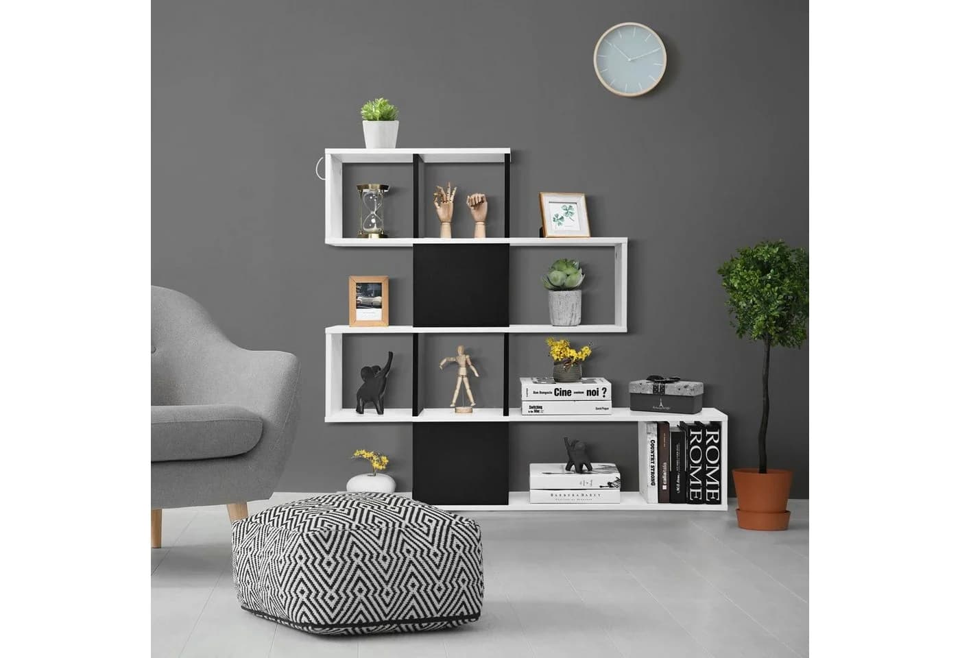 COSTWAY Bücherregal 5 Etagen Raumteiler Holz Schwarz/Weiß