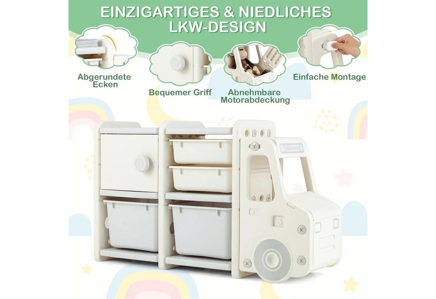 COSTWAY Spielzeugtruhe Kinderregal groß Beige Weiß 2 Ebenen