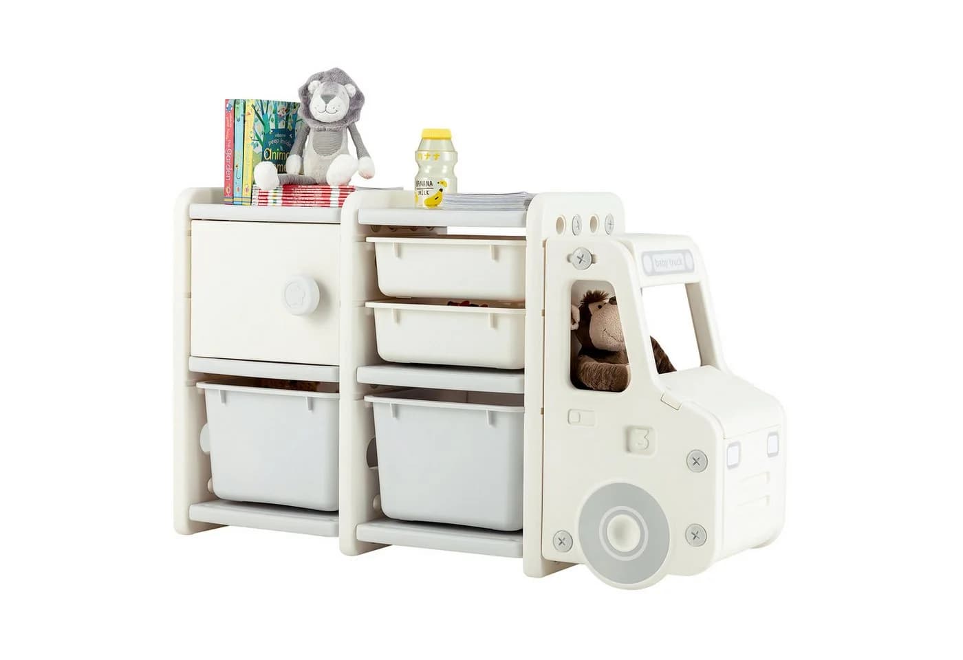 COSTWAY Spielzeugtruhe Kinderregal groß Beige Weiß 2 Ebenen - Bild 2