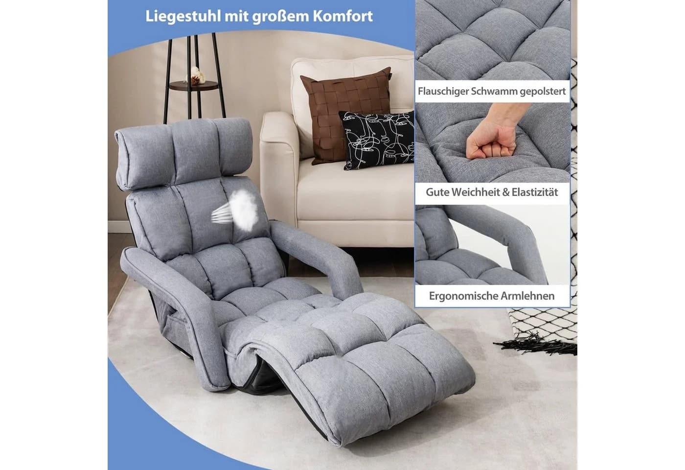 COSTWAY Relaxliege 6-Fach Verstellbar Grau - Bild 5