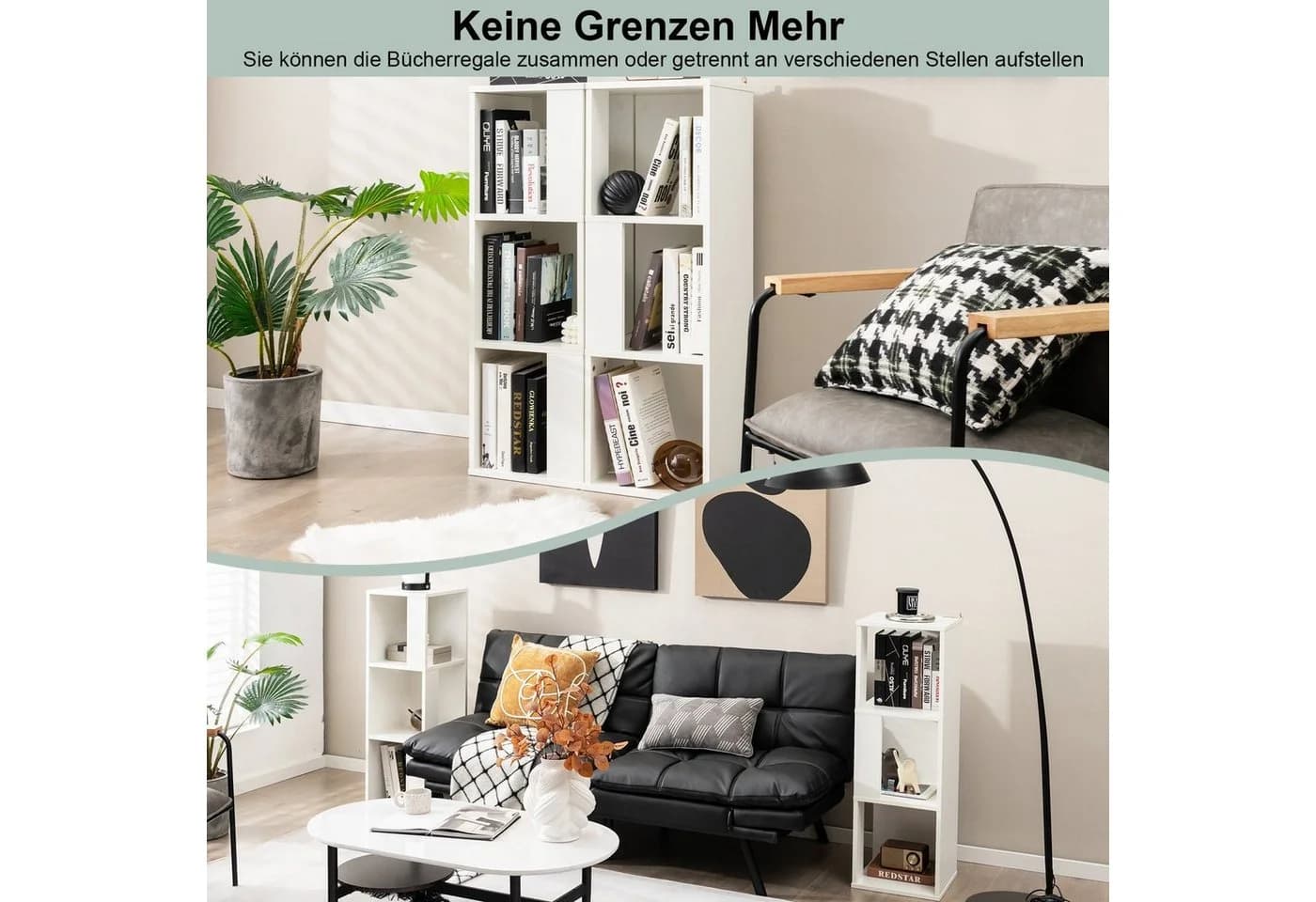 COSTWAY Bücherregal 2-tlg. mit 6 Fächern Holz Kippschutz