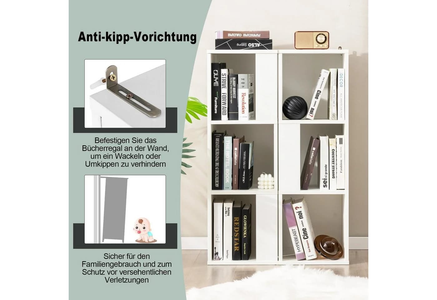 COSTWAY Bücherregal 2-tlg. mit 6 Fächern Holz Kippschutz - Bild 3