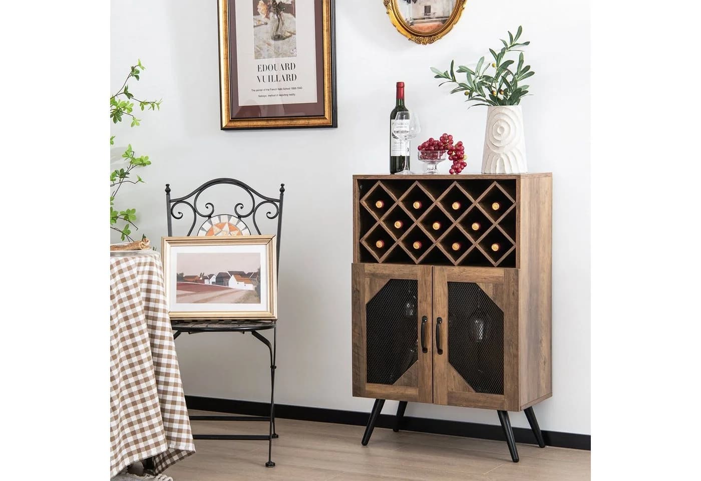 COSTWAY Weinregal Rustikales Braun 11 Flaschen Glashalter