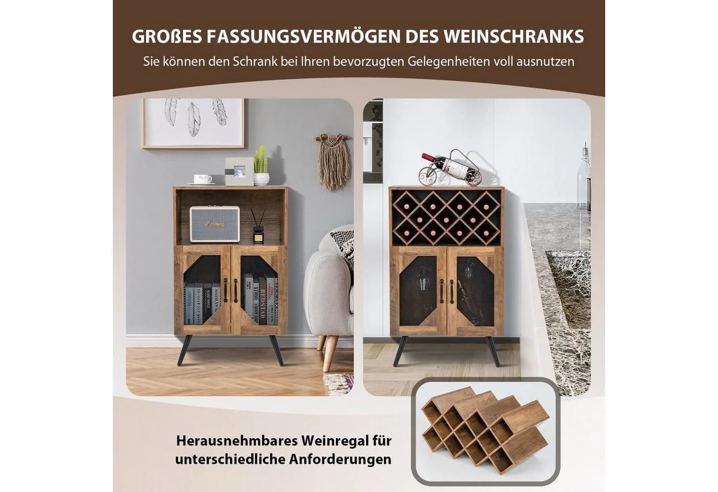 COSTWAY Weinregal Rustikales Braun 11 Flaschen Glashalter - Bild 3