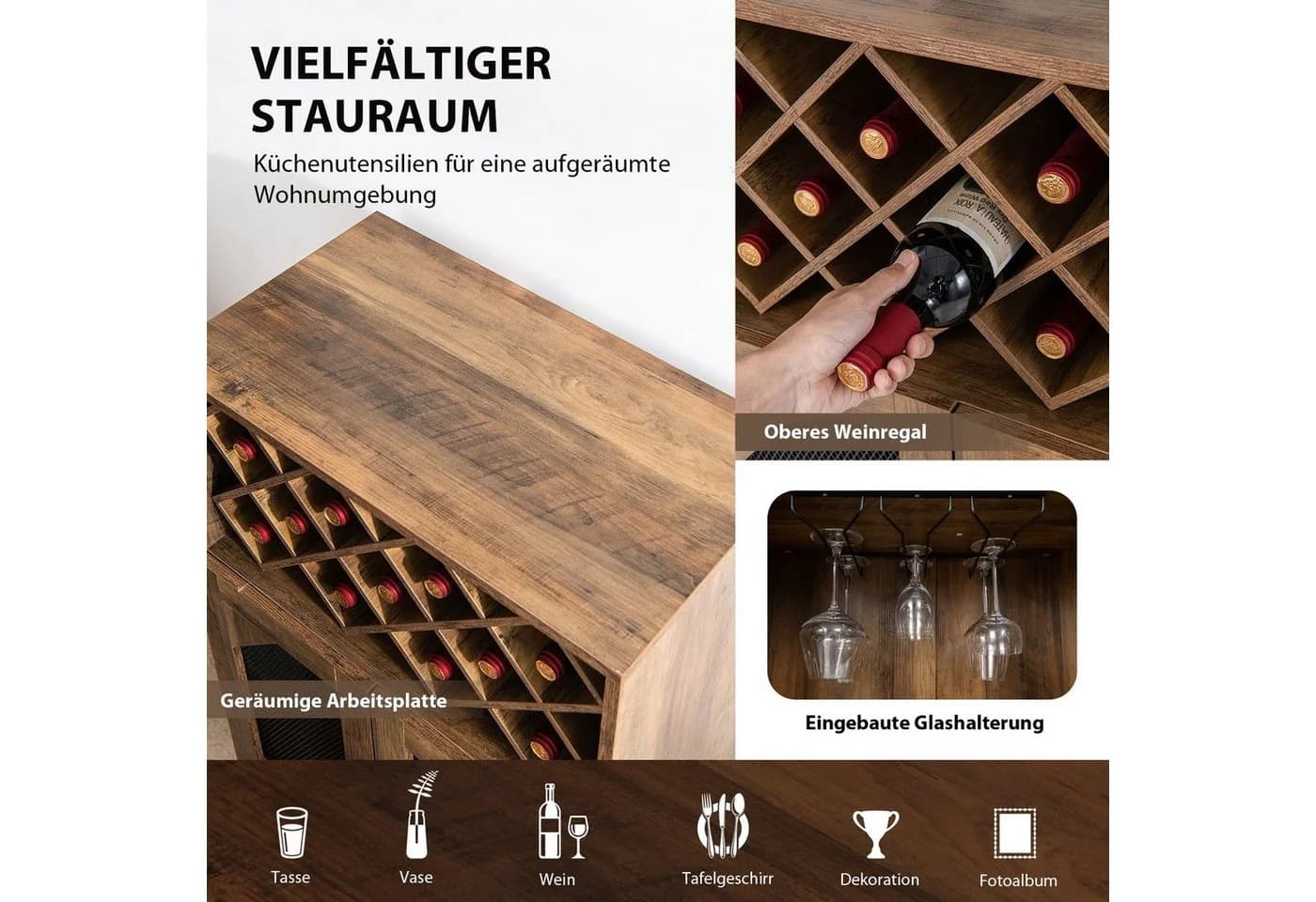 COSTWAY Weinregal Rustikales Braun 11 Flaschen Glashalter - Bild 4