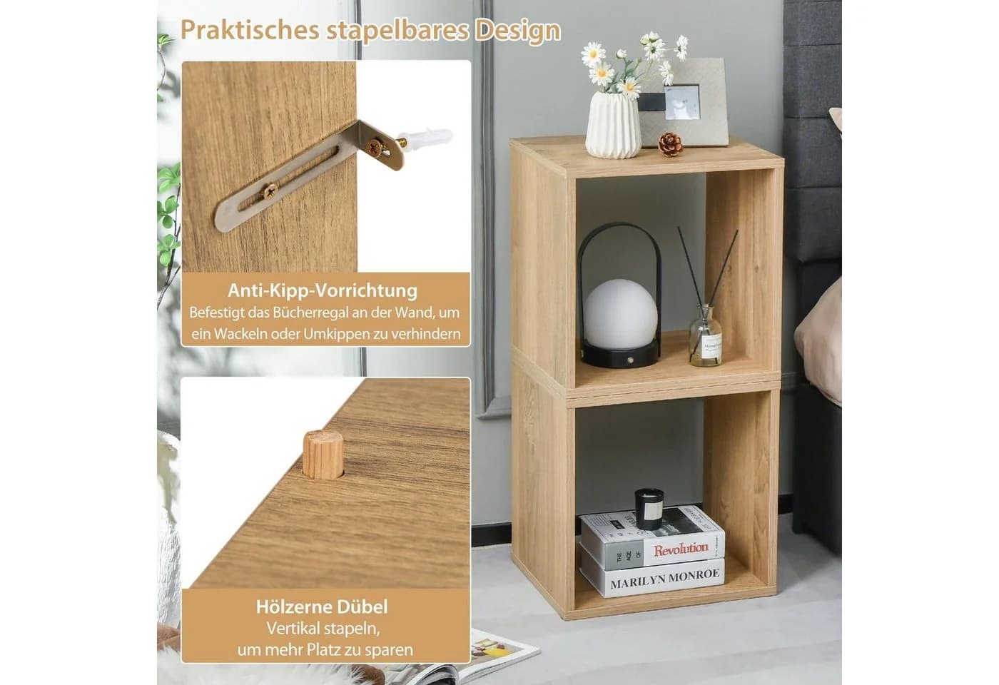 COSTWAY Bücherregal 2er Set stapelbar Holzwerkstoff - Bild 5