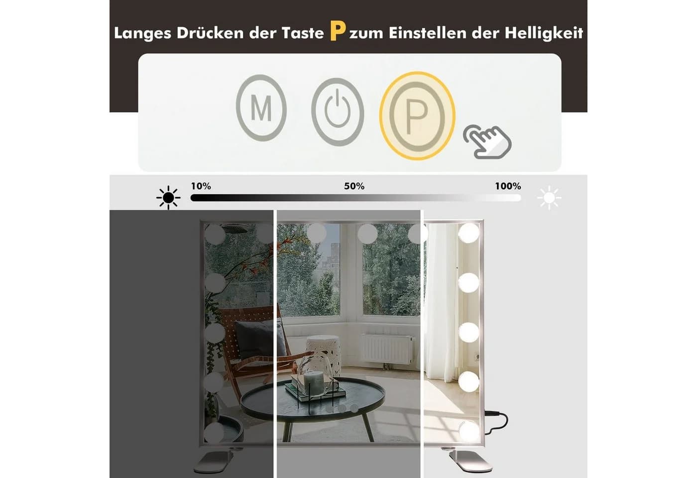 COSTWAY LED-Lichtspiegel 2-in-1 Tischspiegel Wandspiegel Silber - Bild 4