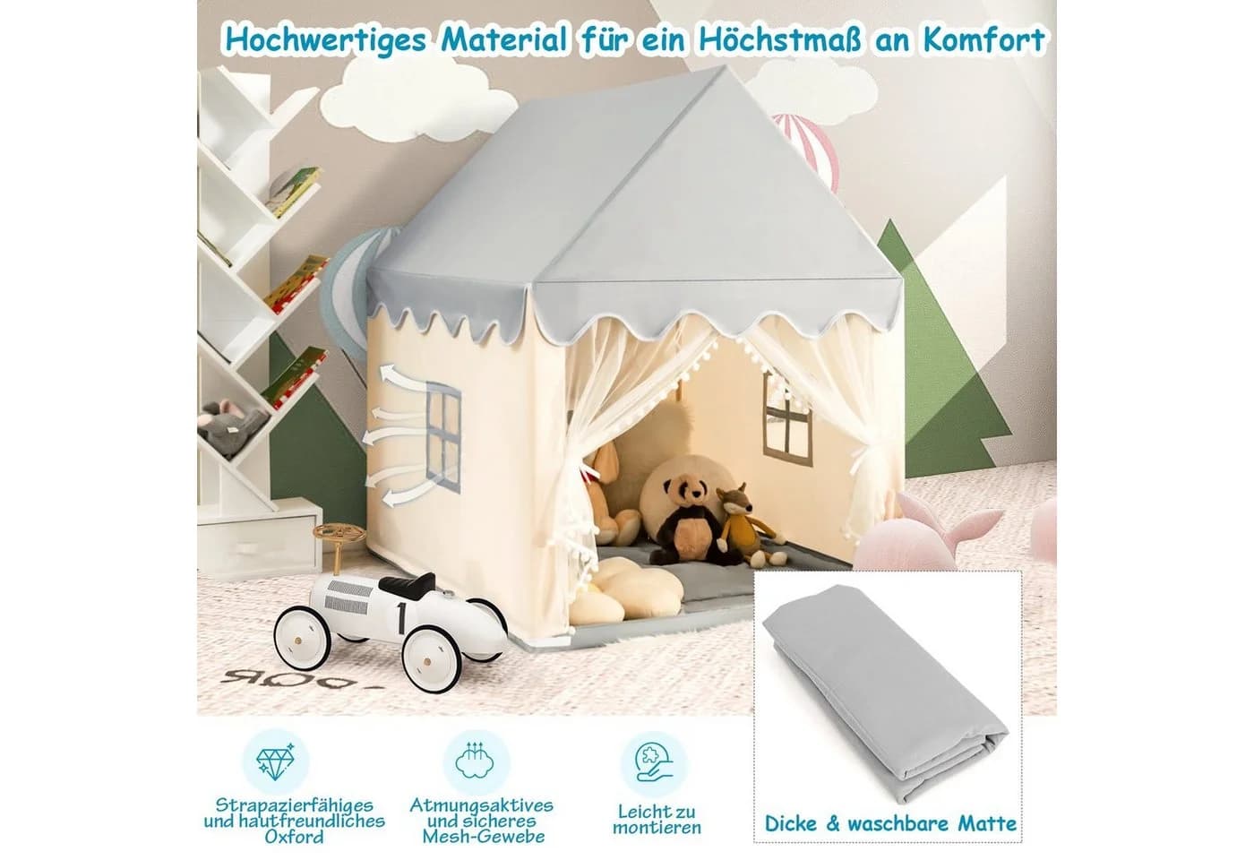 COSTWAY Spielzelt Kinder Beige 120x105x140cm