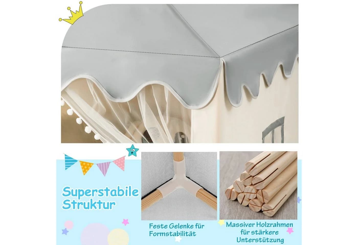 COSTWAY Spielzelt Kinder Beige 120x105x140cm - Bild 3