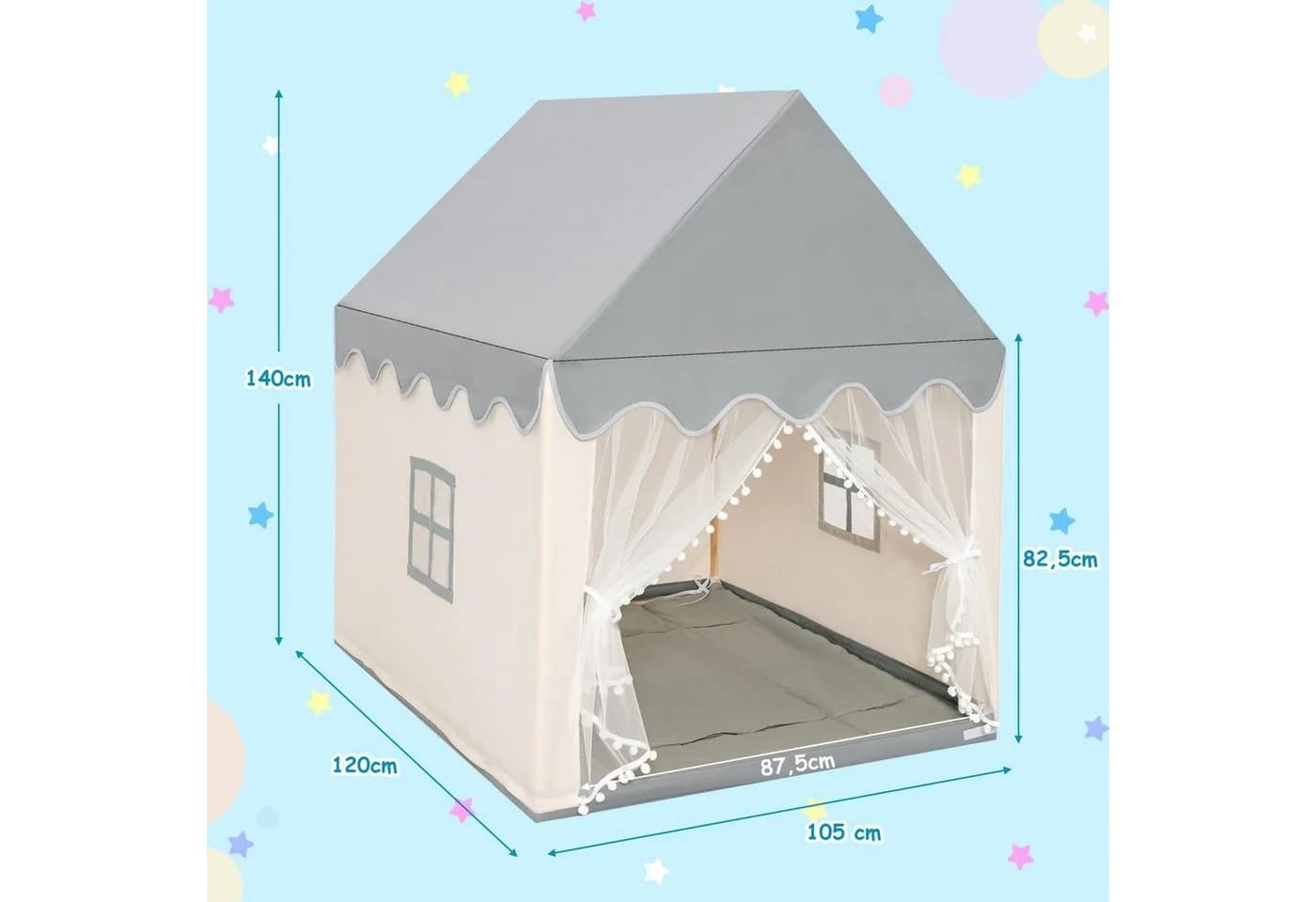 COSTWAY Spielzelt Kinder Beige 120x105x140cm - Bild 5