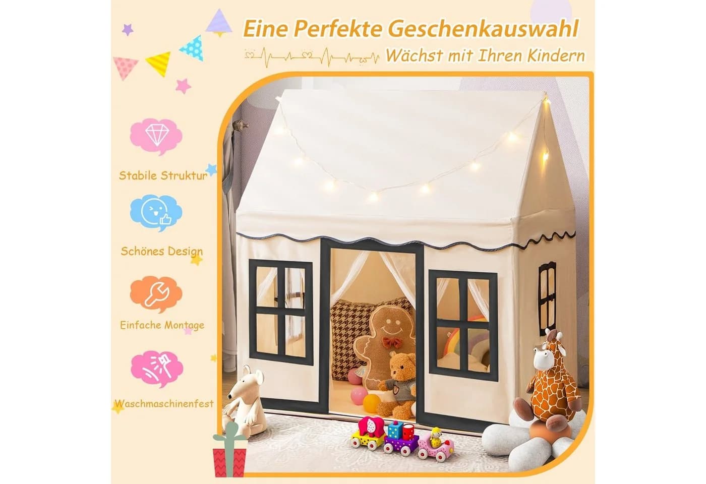 COSTWAY Spielzelt Spielhaus Tipi Zelt Beige - Bild 5
