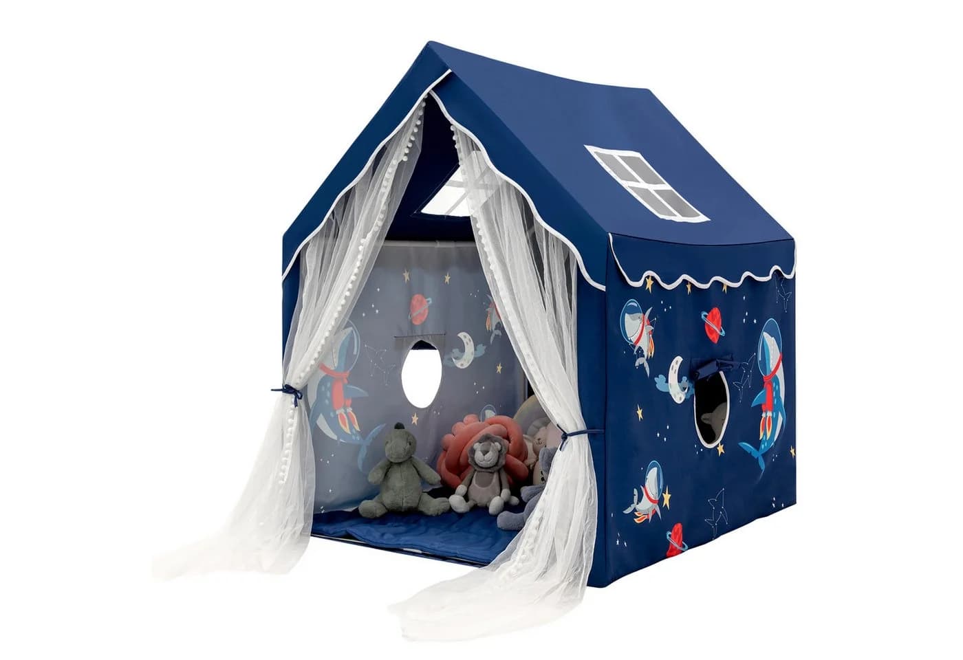 KOMFOTTEU Kinderspielzelt mit dicker Matte, 2 Fenstern & Gaze - Blau - Bild 2