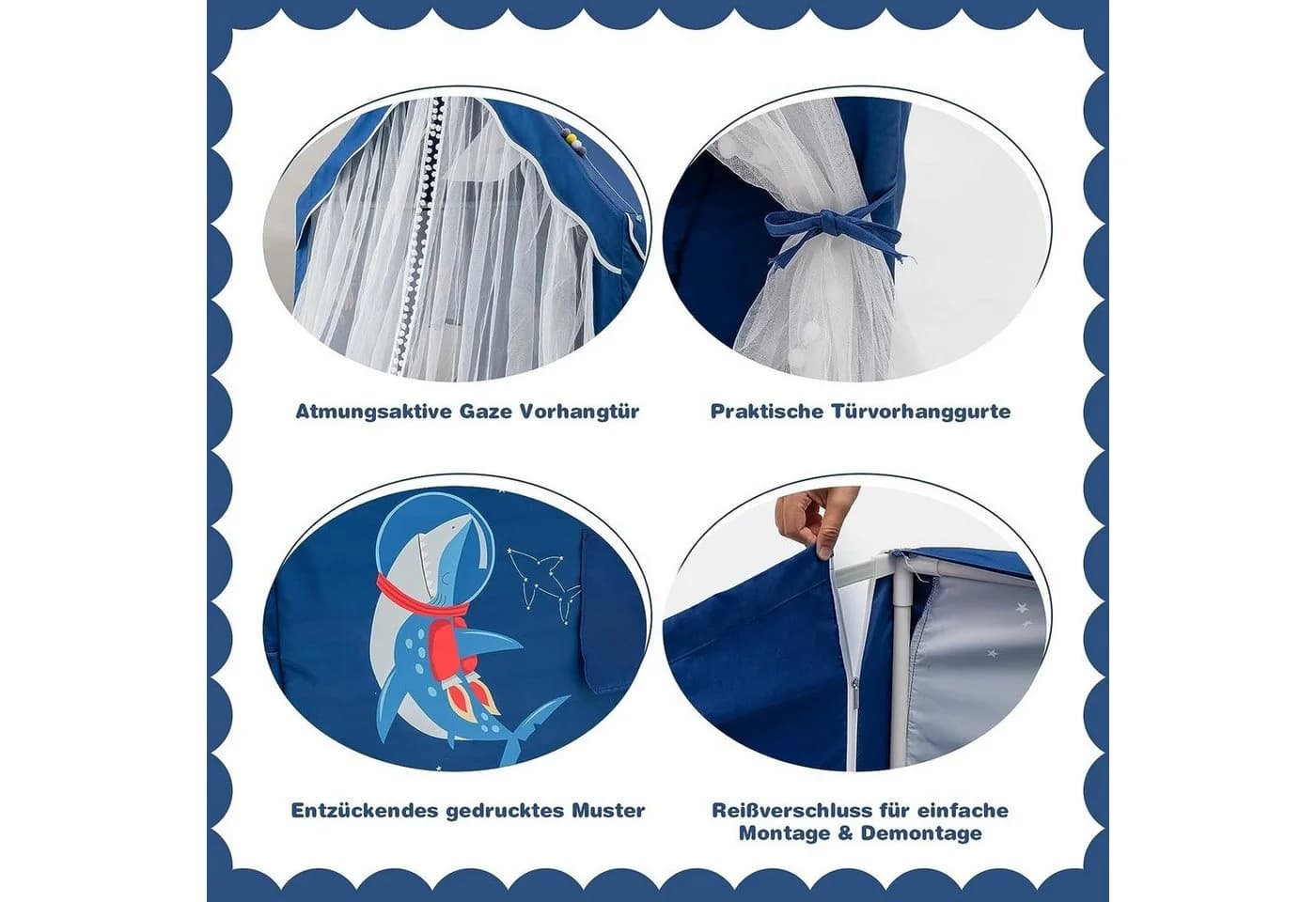 KOMFOTTEU Kinderspielzelt mit dicker Matte, 2 Fenstern & Gaze - Blau - Bild 5