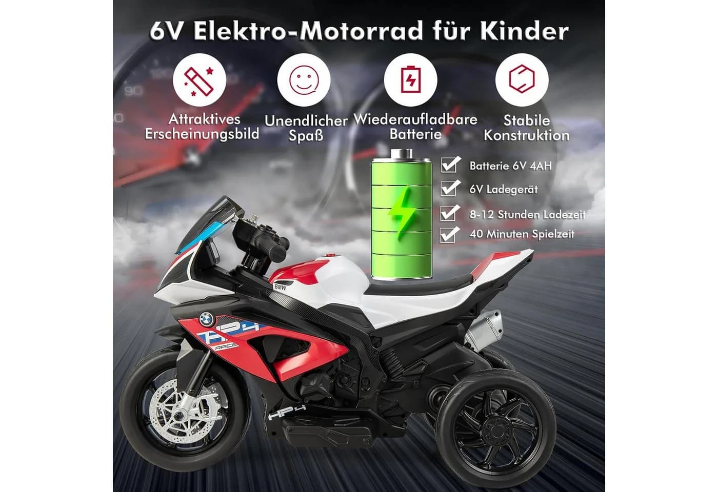 KOMFOTTEU Elektro-Kindermotorrad Rot mit Musik & Scheinwerfer
