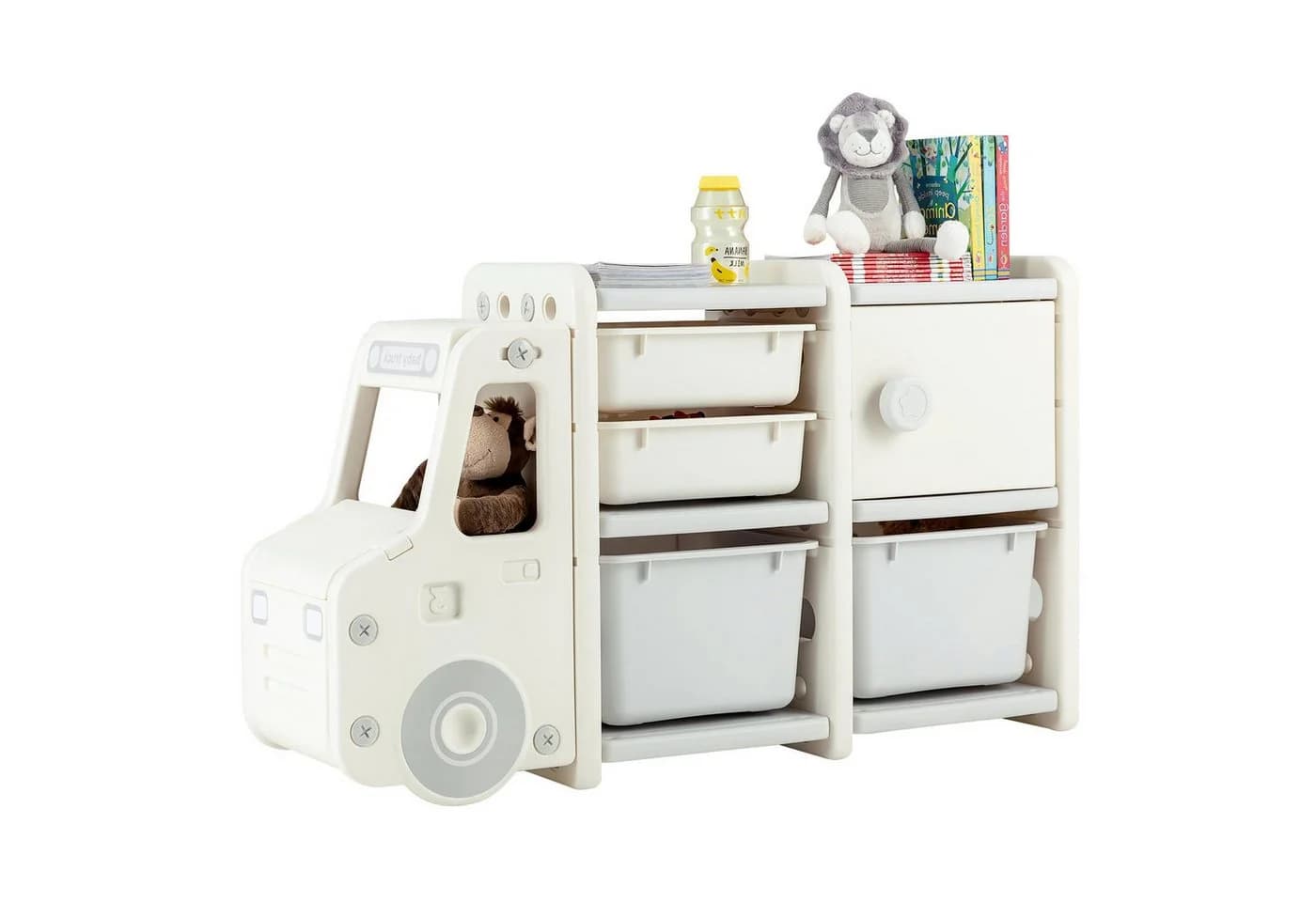 KOMFOTTEU Spielzeugtruhe Kinderregal Beige 4 Boxen 1 Schrank - Bild 2