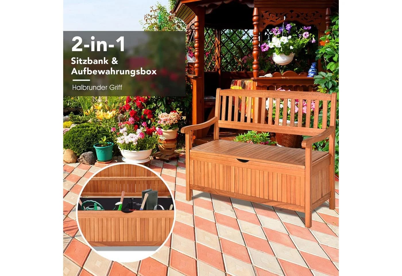 KOMFOTTEU Gartenbank mit Stauraum Akazienholz - Bild 3