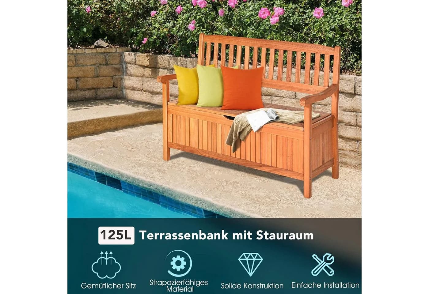KOMFOTTEU Gartenbank mit Stauraum Akazienholz - Bild 5