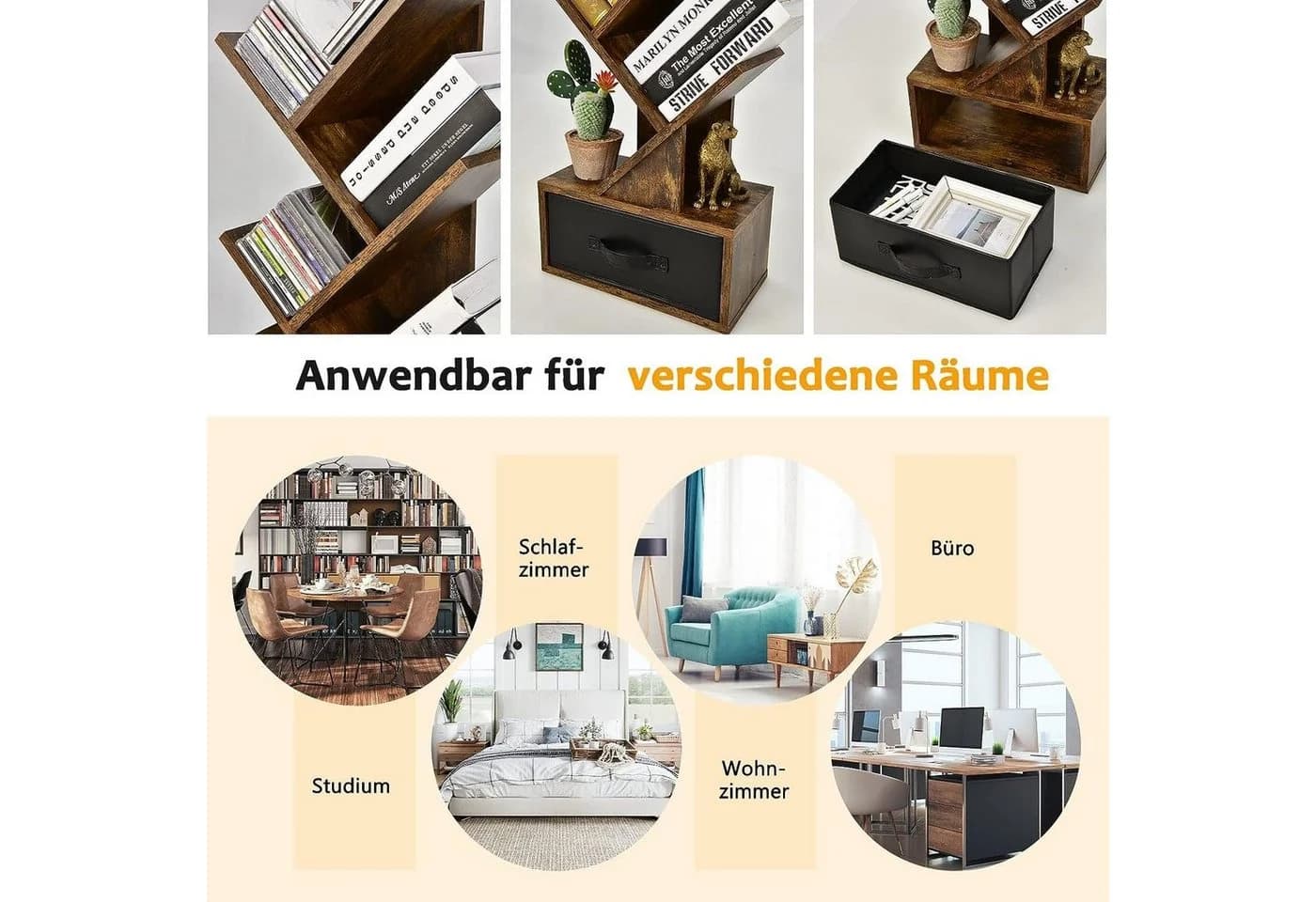 KOMFOTTEU Bücherregal Baumförmig Braun 10 Ablagen - Bild 4