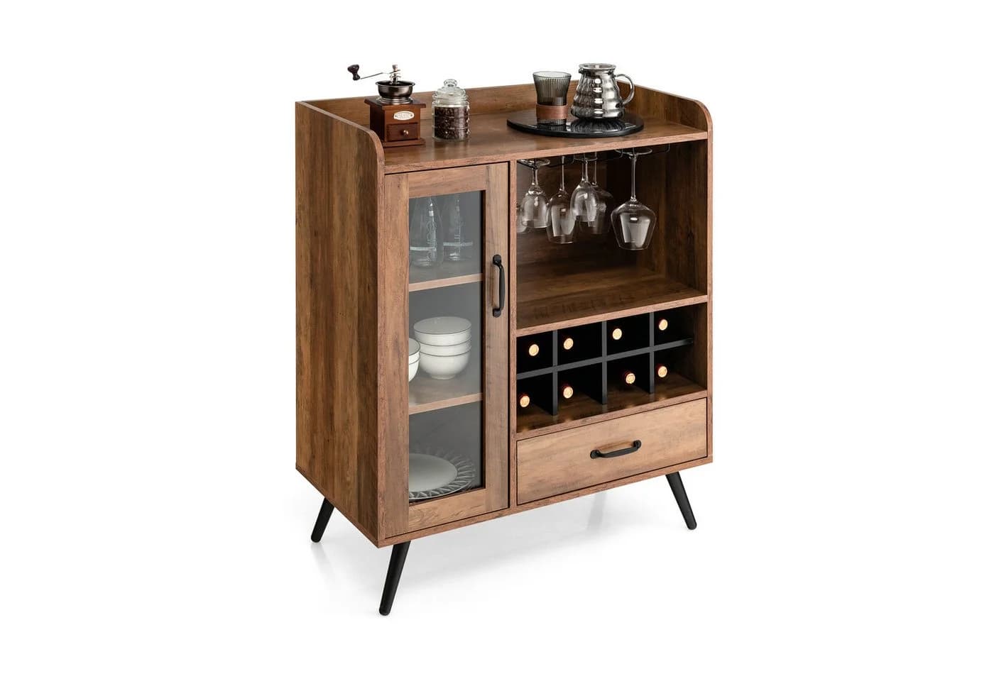 COSTWAY Weinschrank Barschrank Braun mit 8 Flaschenregalen - Bild 2