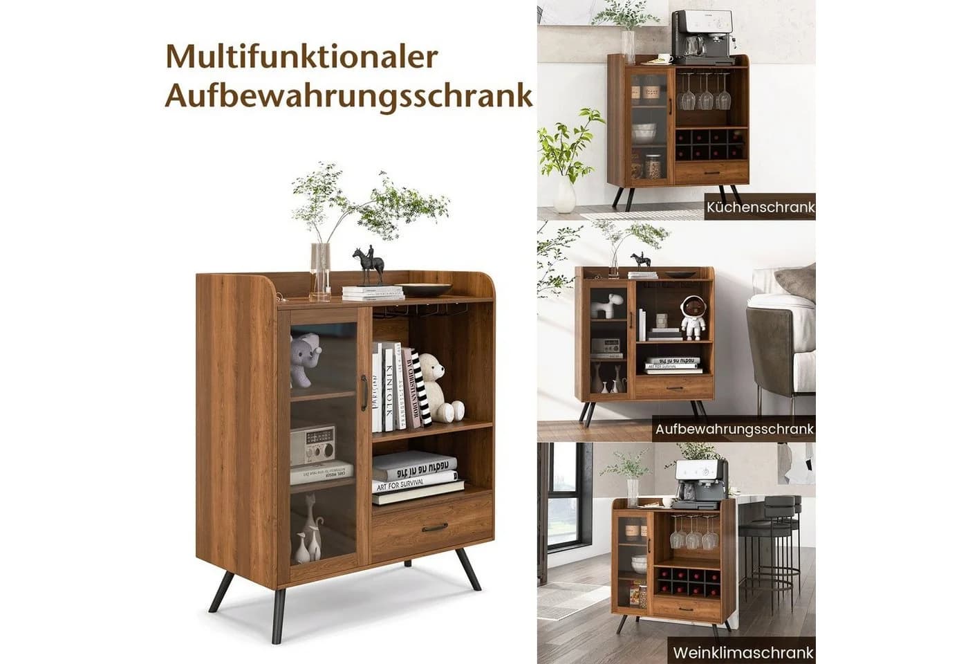 COSTWAY Weinschrank Barschrank Braun mit 8 Flaschenregalen - Bild 3