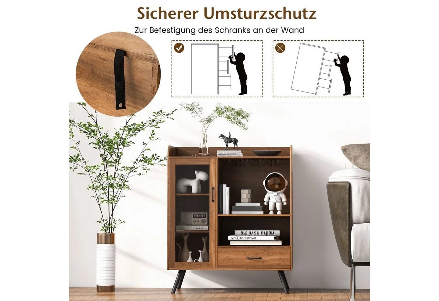 COSTWAY Weinschrank Barschrank Braun mit 8 Flaschenregalen - Bild 5