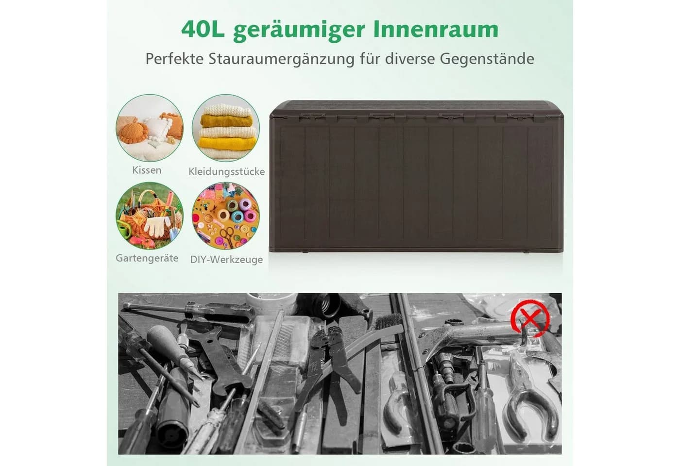 COSTWAY Auflagenbox 400L Truhe Braun mit Griff - Bild 3