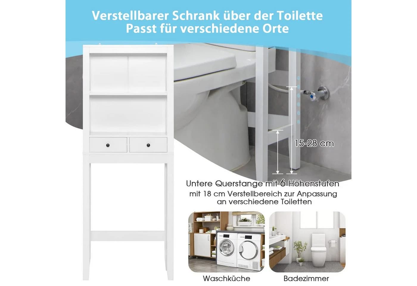 COSTWAY Badregal 3-stöckig mit Regalen & 2 Schubladen - Bild 3