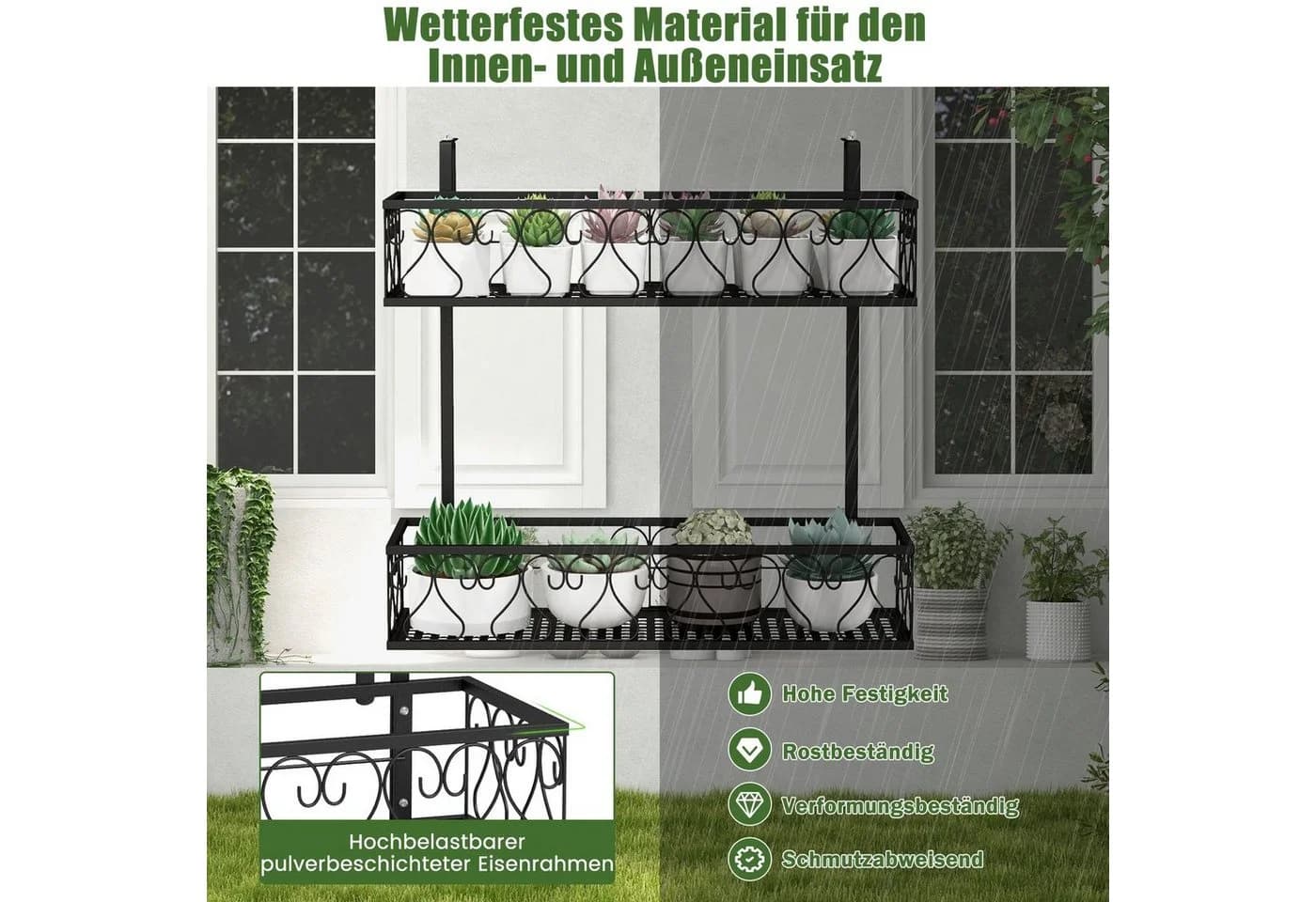 COSTWAY Blumenständer Schwarz Verstellbare Haken 2-stöckig - Bild 4
