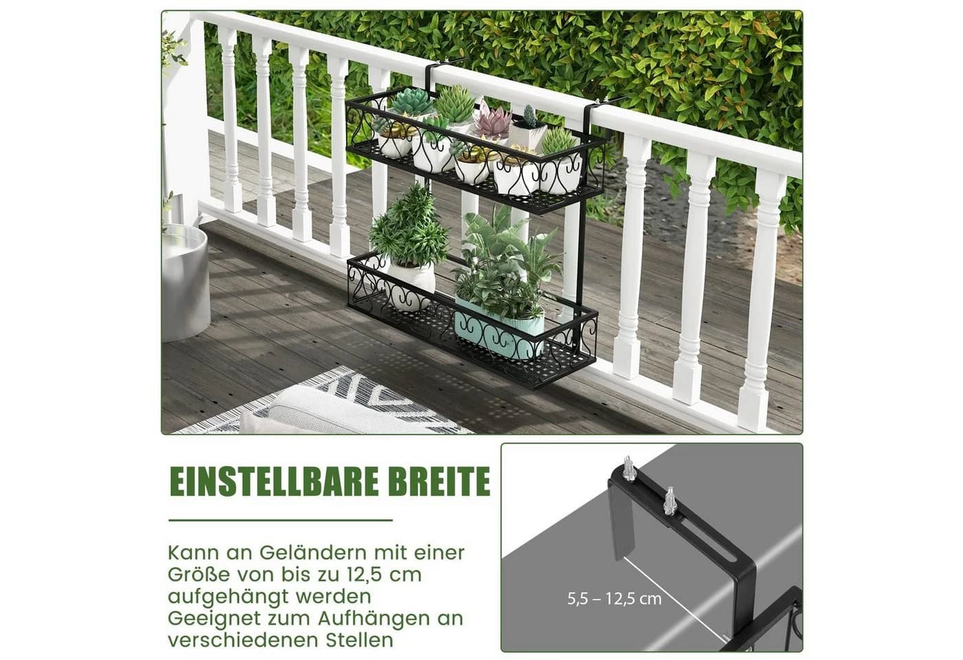 COSTWAY Blumenständer Schwarz Verstellbare Haken 2-stöckig - Bild 5