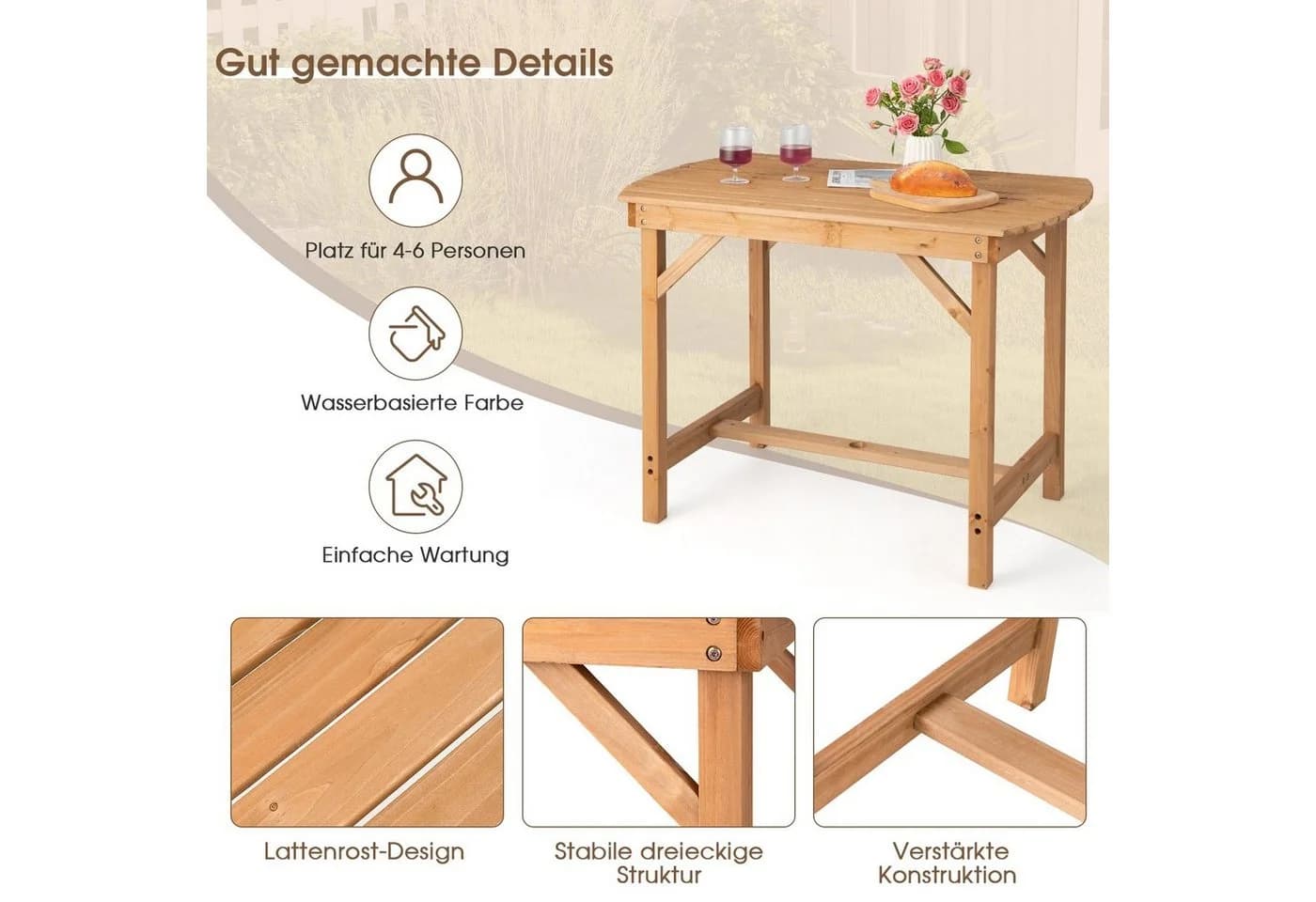 COSTWAY Gartentisch Esstisch aus Massivholz mit Schirmloch - Bild 5