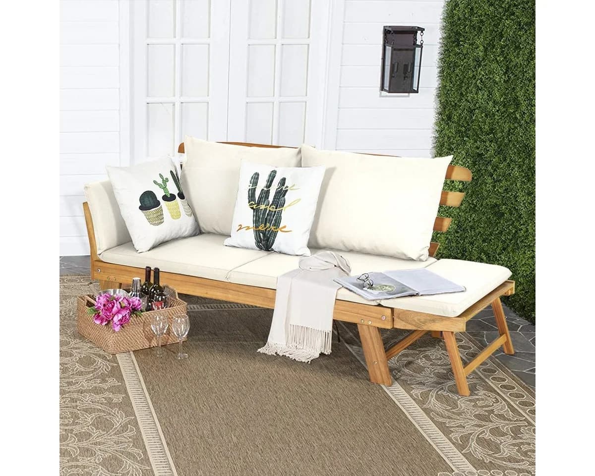COSTWAY Gartenbank 4-in-1 XXL mit Liegefunktion Weiß