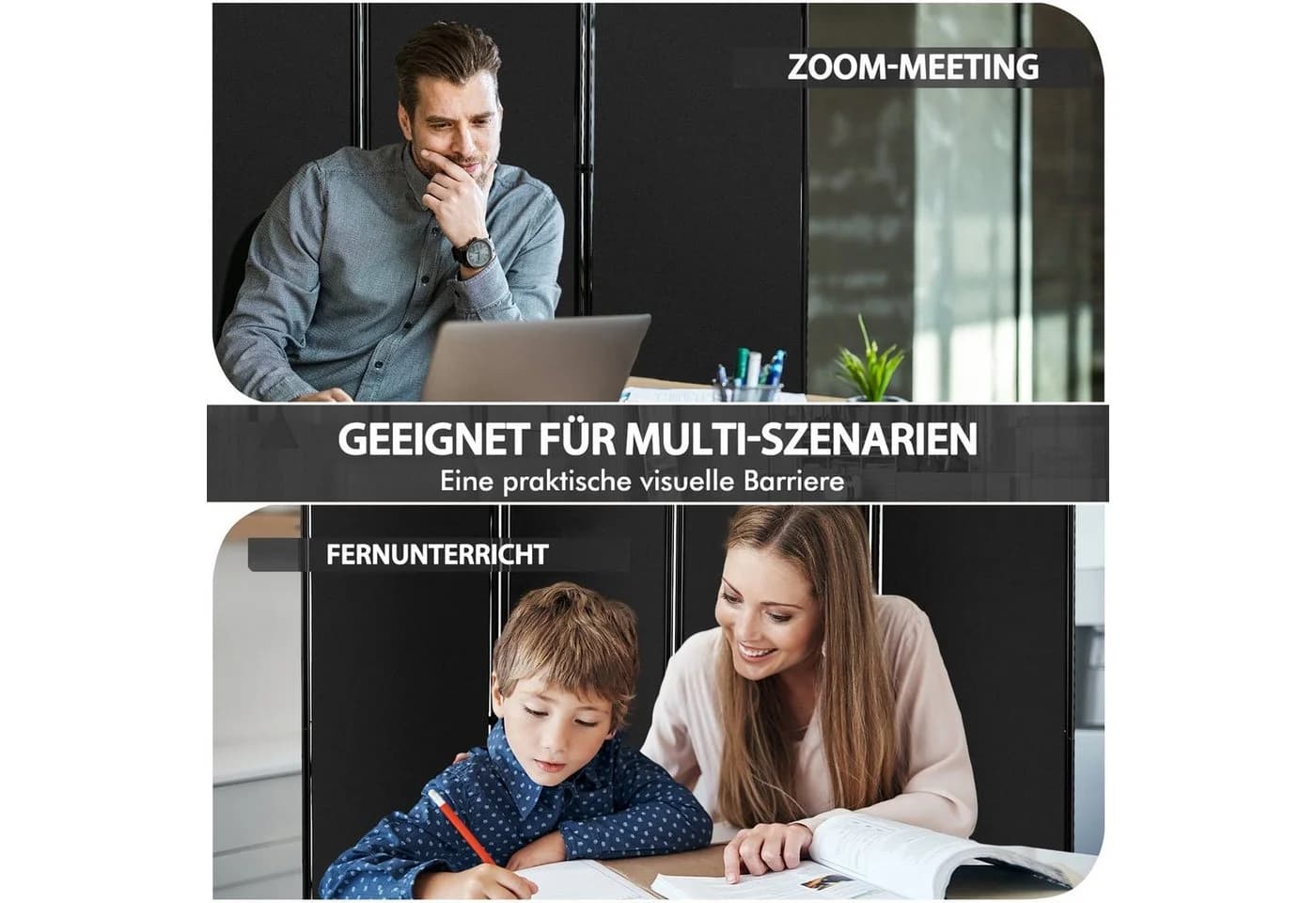COSTWAY Paravent auf Rollen 4-tlg. Metallrahmen Schwarz - Bild 4