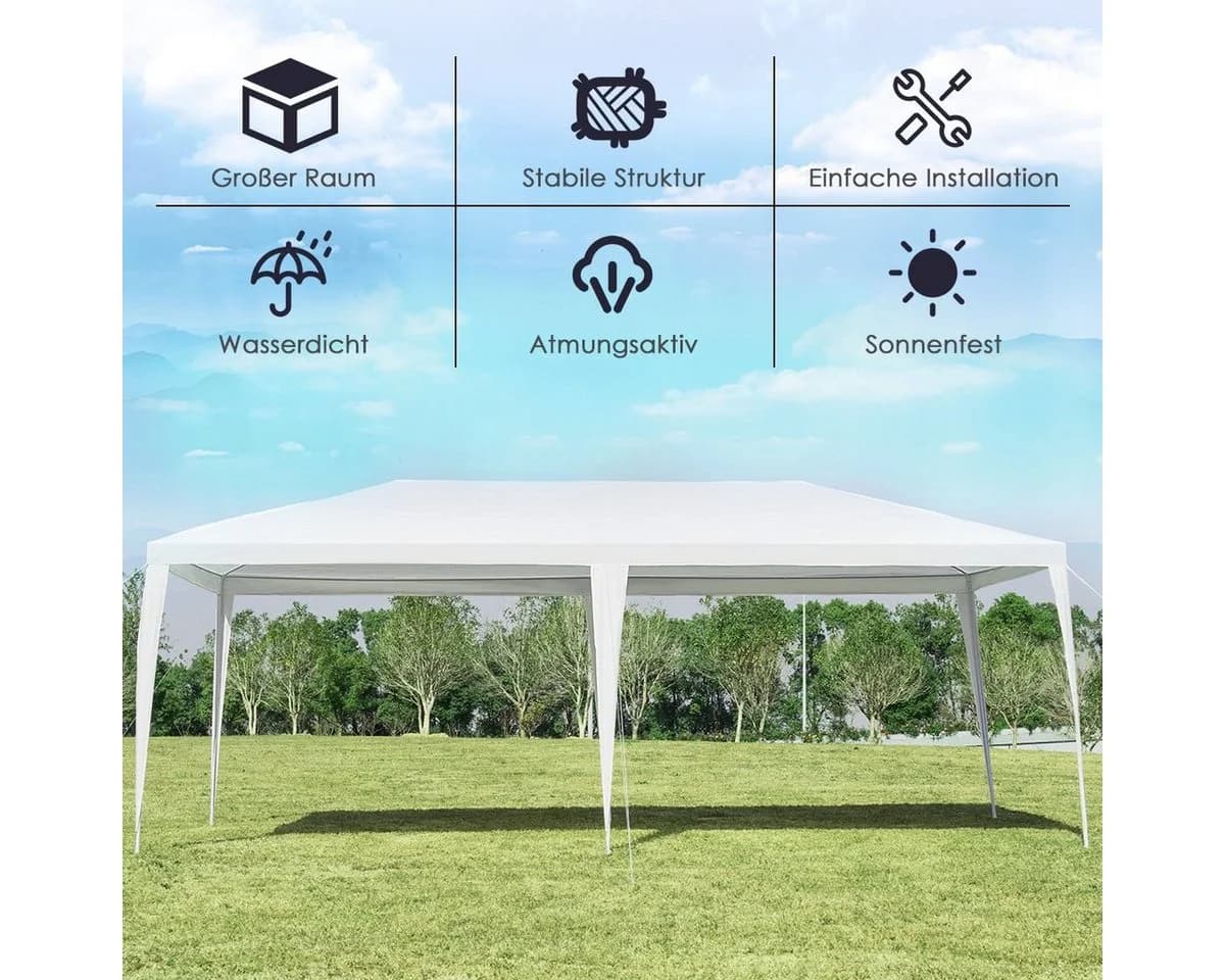 COSTWAY Pavillon Partyzelt 3x6m Weiß Metall - Bild 3