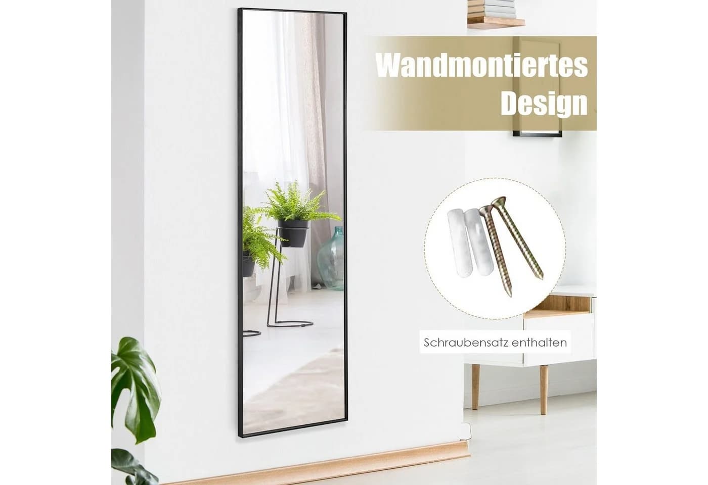 COSTWAY Ganzkörperspiegel 37x120cm Schwarz Alu - Bild 3