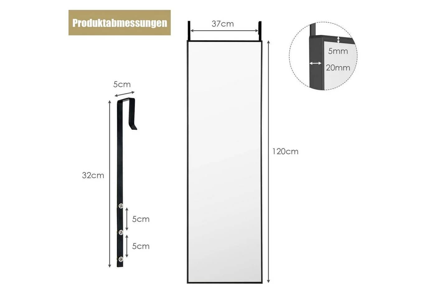 COSTWAY Ganzkörperspiegel 37x120cm Schwarz Alu - Bild 5