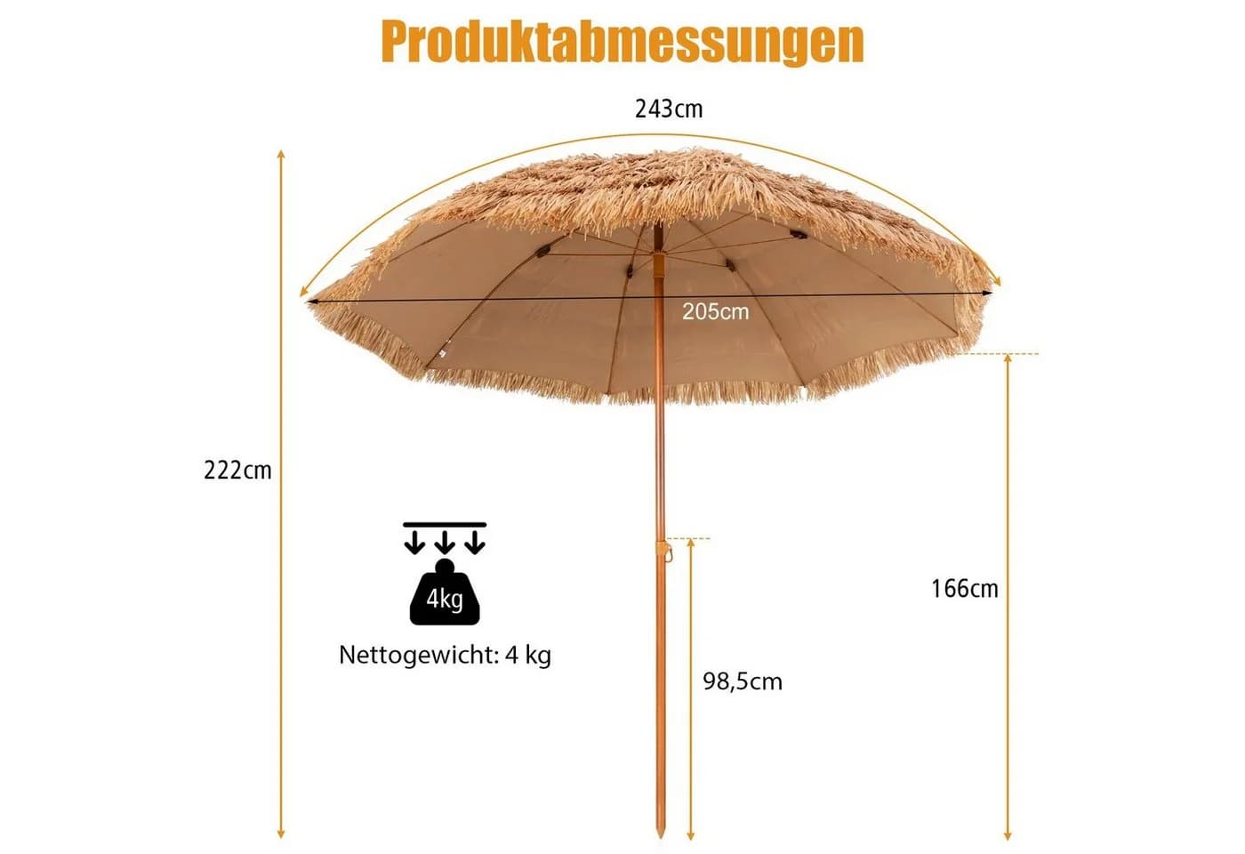 COSTWAY Sonnenschirm Marktschirm Tiki-Stil mit Druckknopf - Bild 4